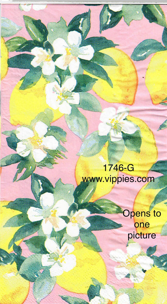 FD-1746-G Lemons Flowers Pink Background Guest Napkin for Decoupage