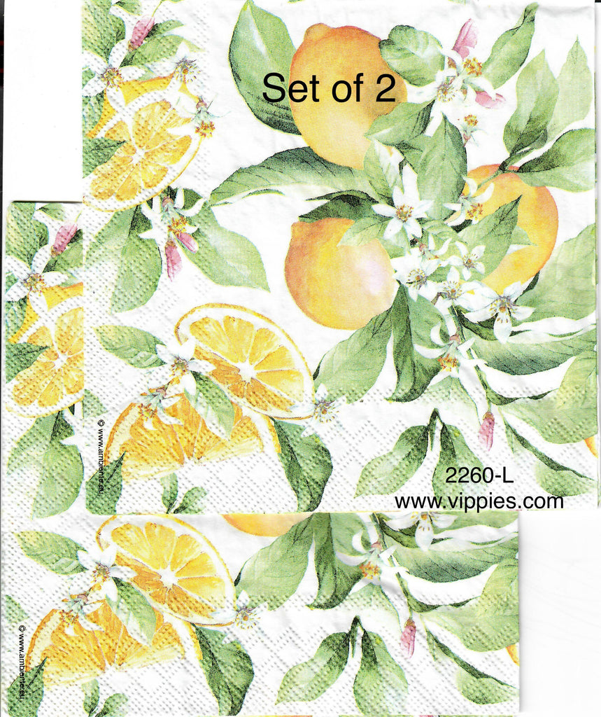 FD-2260-L-S Set of 2 Lemons White Flowers Napkins for Decoupage