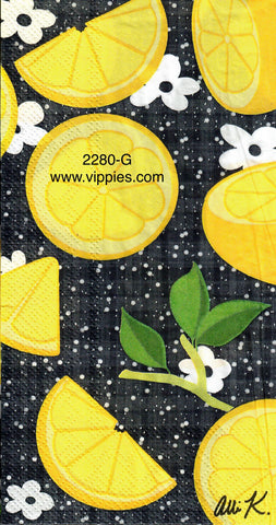 FD-2280 Lemon Slices on Black Guest Napkin for Decoupage