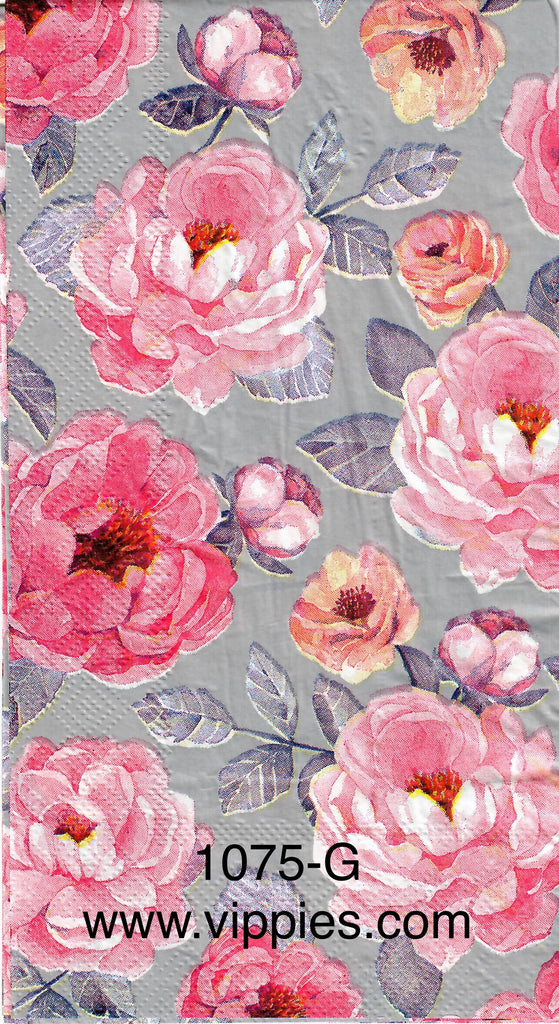 FL-1075 Pink Gray Floral Guest Napkin for Decoupage