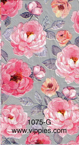 FL-1075 Pink Gray Floral Guest Napkin for Decoupage