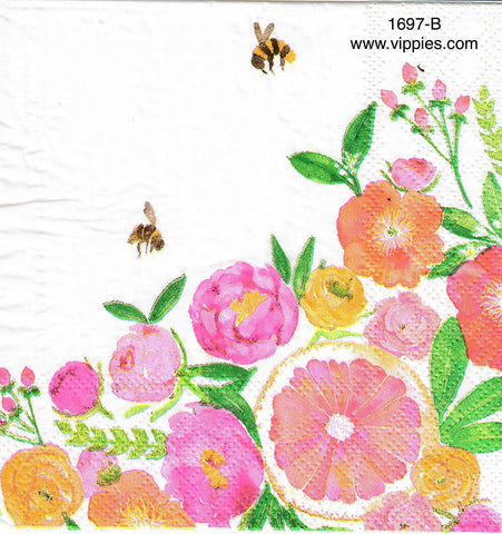 FL-1697-B Bees Fruit Floral Napkin for Decoupage