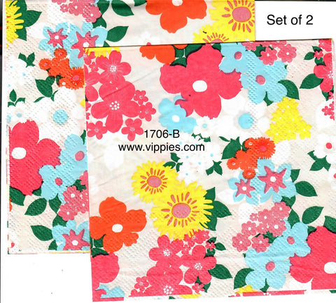 FL-1706-B-S Set of 2 Bright Floral Poppies Beverage Napkins for Decoupage