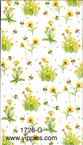 FL-1726-G Little Yellow Flowers Bees Guest Napkin for Decoupage