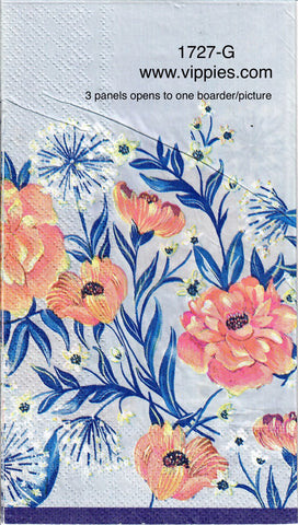 FL-1727-G Light Blue Roses Dandelions Guest Napkin for Decoupage