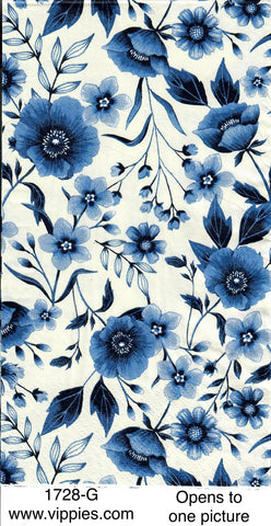 FL-1728-G Blue Floral on White Guest Napkin for Decoupage