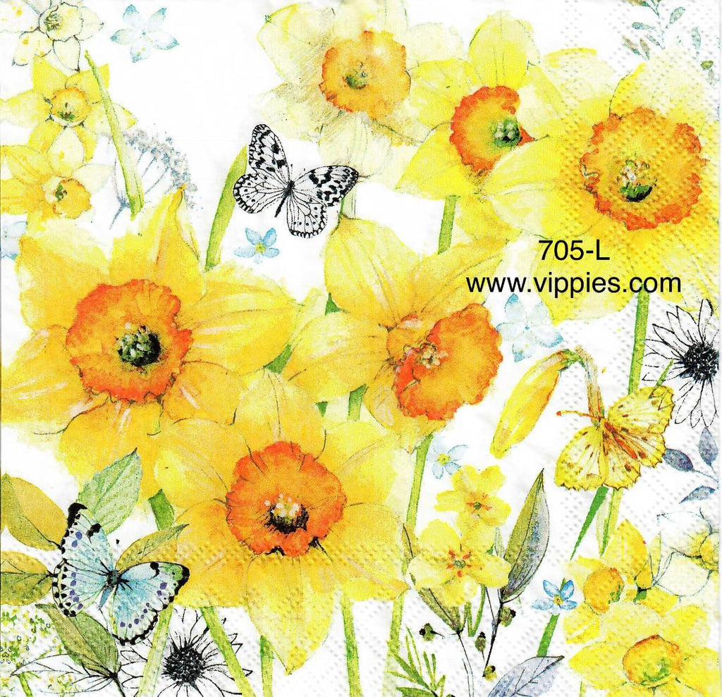 FL-705 Daffodils Butterflies Napkin for Decoupage