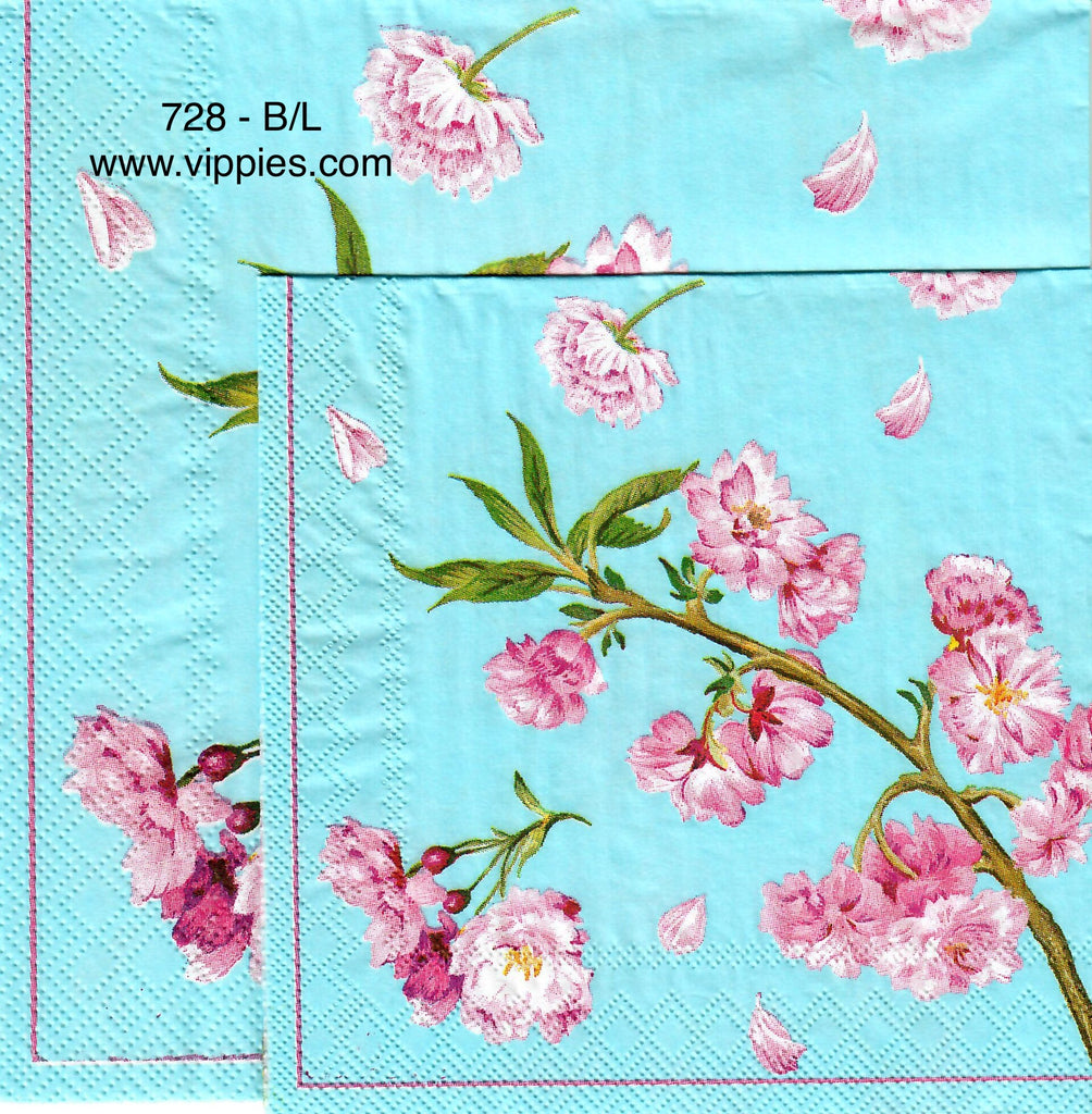 FL-728 Aqua Cherry Blossoms Napkin for Decoupage