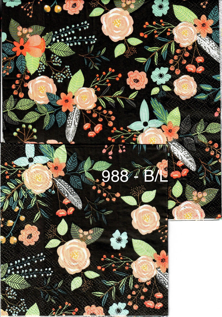 FL-988 Black Peach Floral Napkin for Decoupage