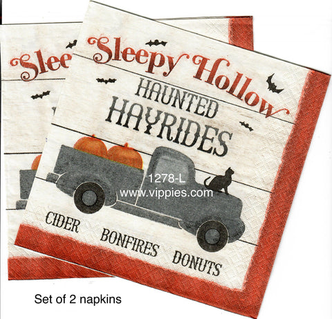 HWN-1278-S Set of 2 Gray Truck Haunted Hayrides Napkins for Decoupage