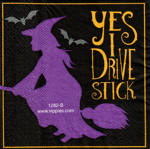 HWN-1282 Drive a Stick Witch Napkin for Decoupage