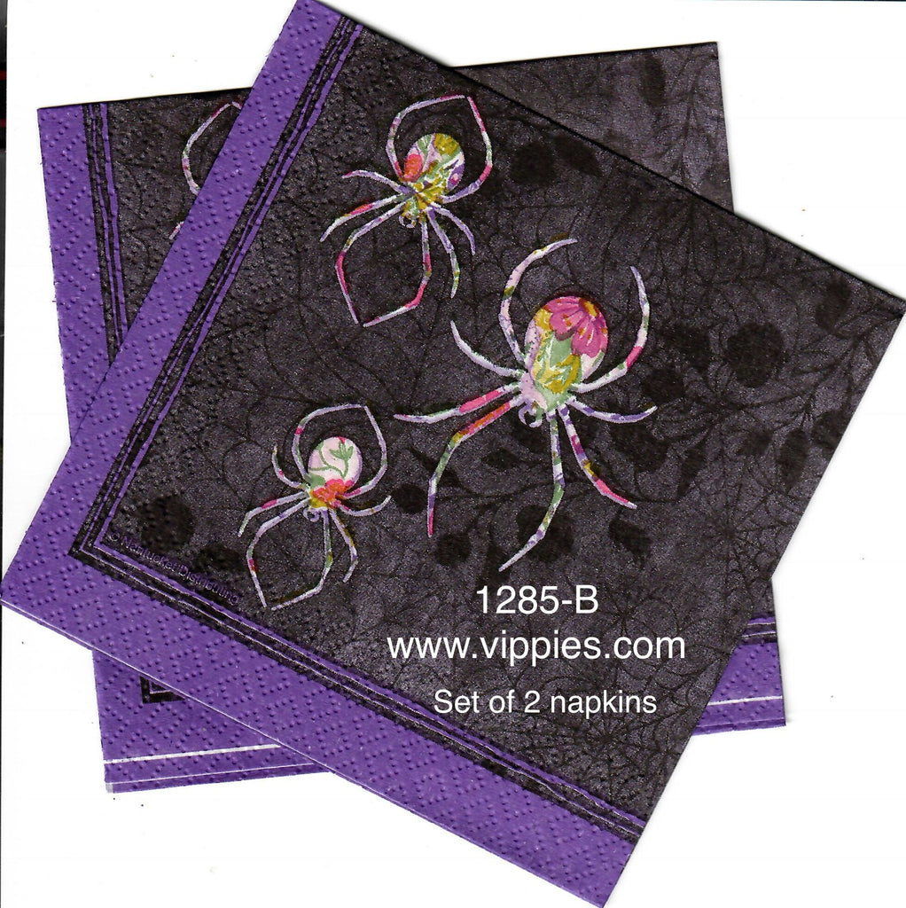 HWN-1285-S Set of 2 Purple Floral Spider Napkins for Decoupage