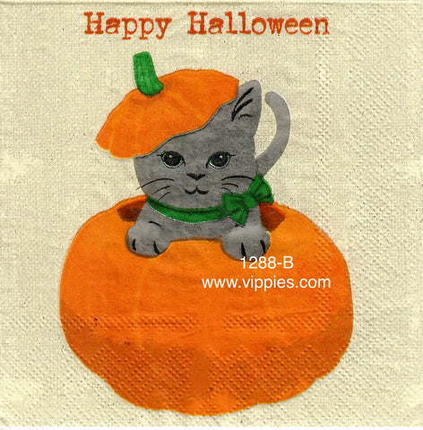 HWN-1288 Cat in Pumpkin Napkin for Decoupage