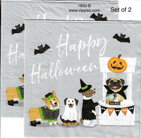 HWN-1850-B-S Set of 2 Dogs and Treats Happy Halloween Napkins for Decoupage