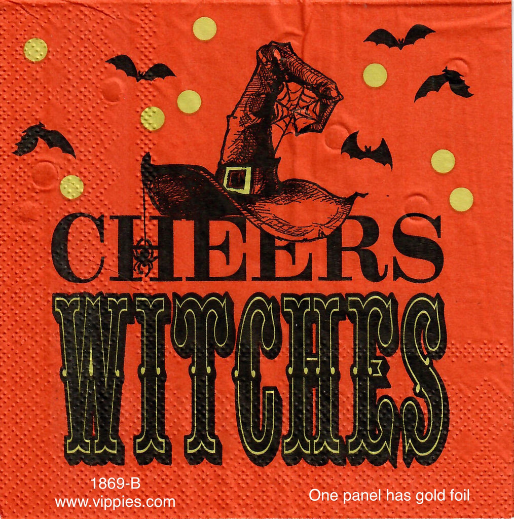 HWN-1869 Cheers Witches Black Hat Orange Napkin for Decoupage