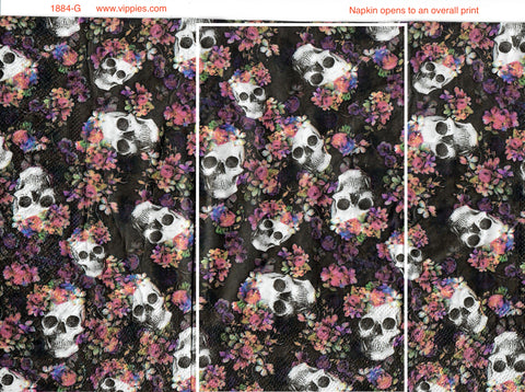 HWN-1884 Skulls Floral Print Guest Napkin for Decoupage