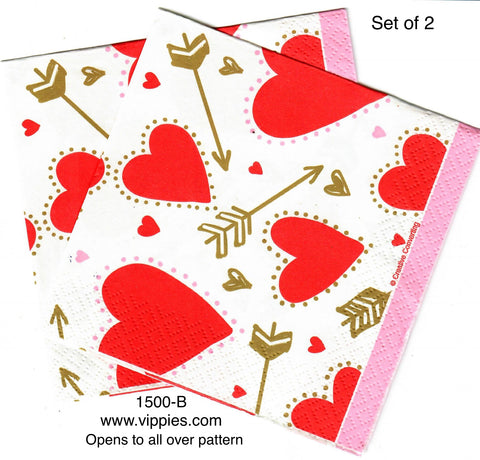 LVY-1500-B-S Set of 2 Hearts Gold Arrows Napkins for Decoupage