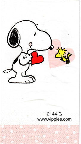 LVY-2144-G Snoopy Woodstock Hearts Guest Napkin for Decoupage
