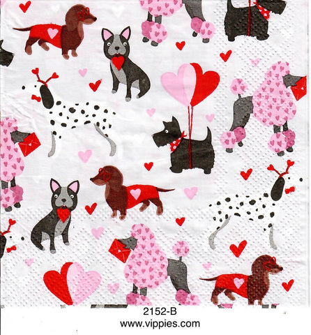 LVY-2152-B Love Dogs Hearts Beverage Napkin for Decoupage