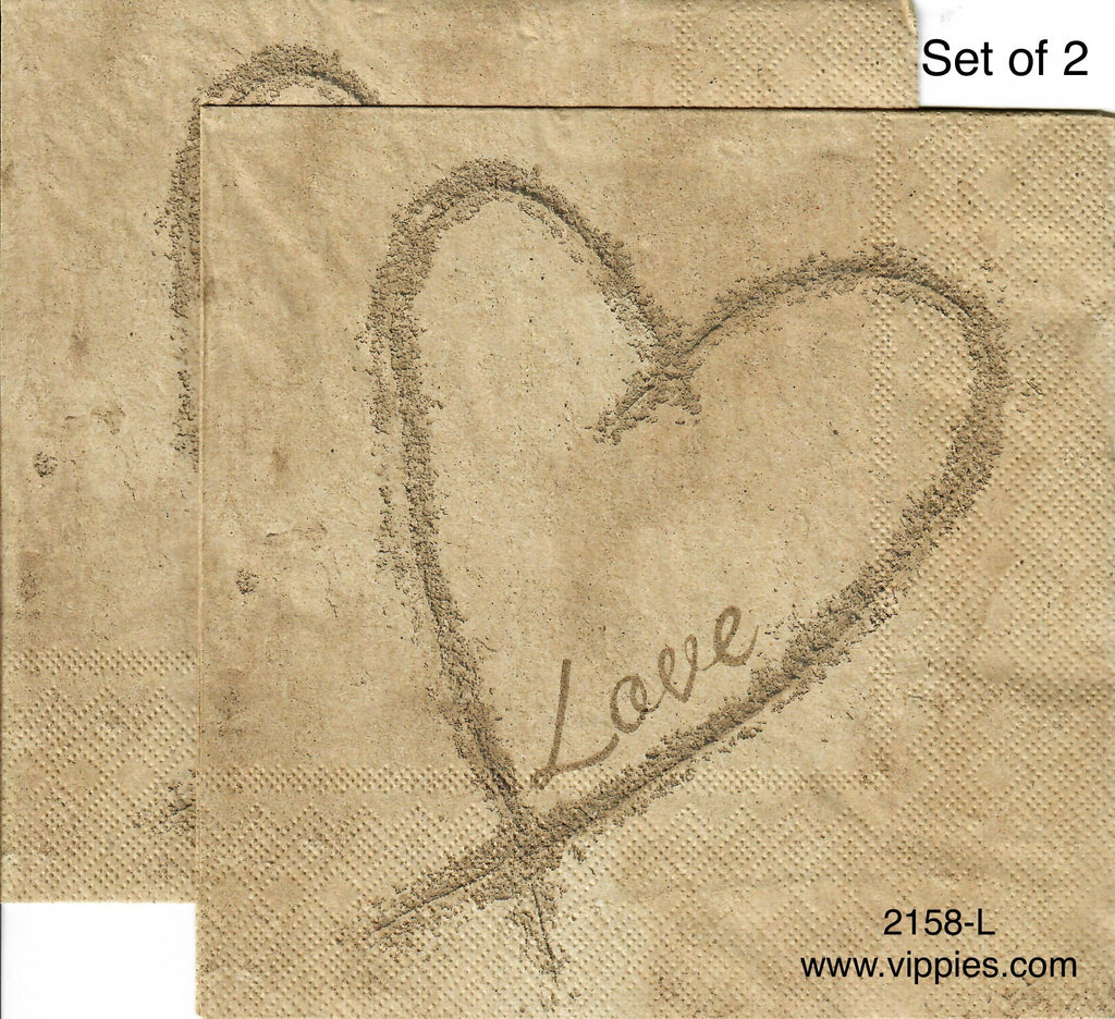 LVY-2158-L-S Set of 2 Love Heart in Sand Napkins for Decoupage