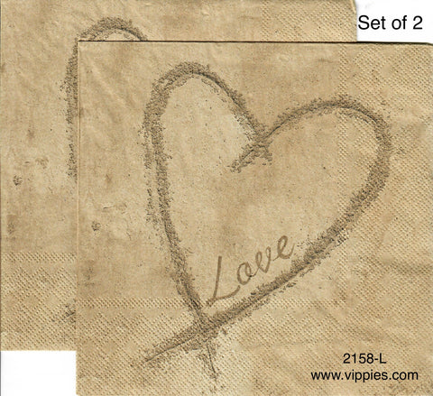 LVY-2158-L-S Set of 2 Love Heart in Sand Napkins for Decoupage