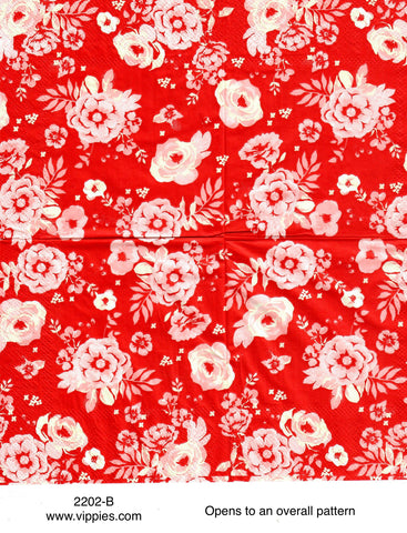 LVY-2202-B White Floral Red Background Napkin for Decoupage