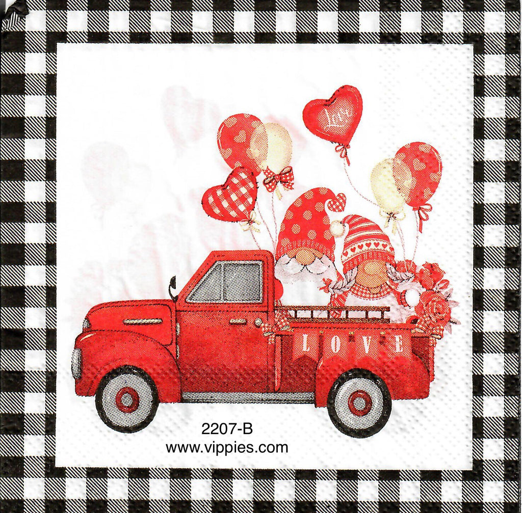 LVY-2207-B Gnomes Red Truck Balloons Napkin for Decoupage