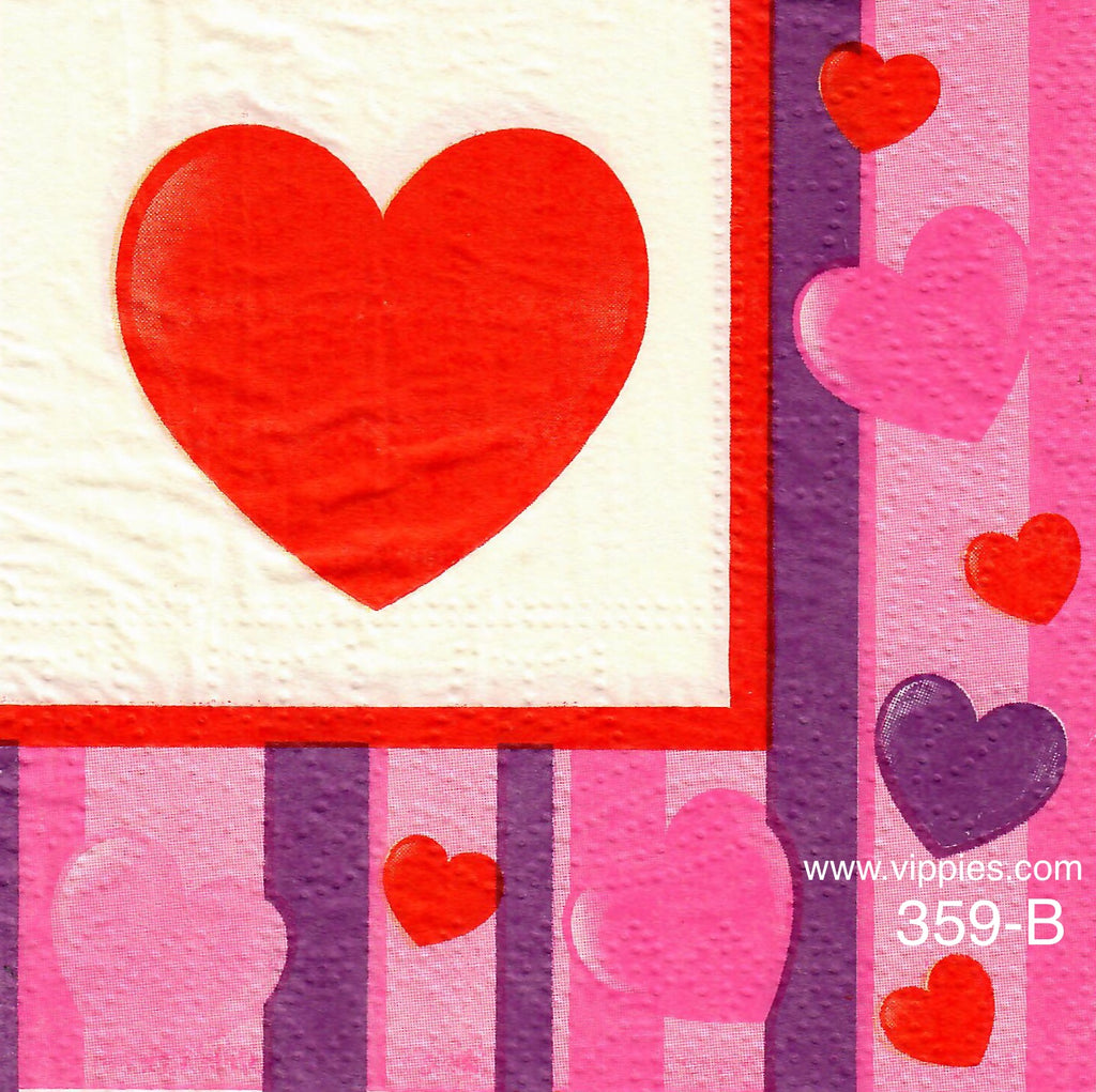 LVY-359 Large Heart Hearts on Stripes Napkin for Decoupage