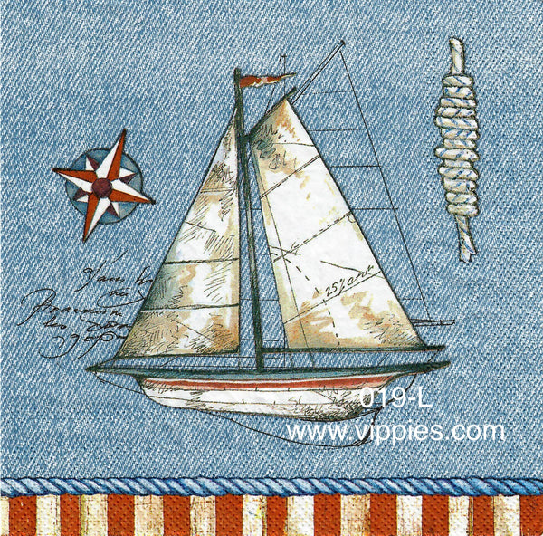 NS-019 Blue Denim Sailboat Napkin for Decoupage