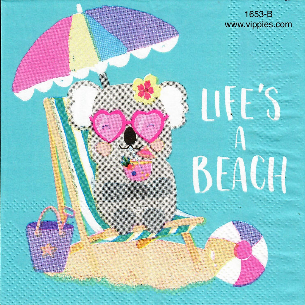 NS-1653-B Koala Liferaft Beach Napkin for Decoupage