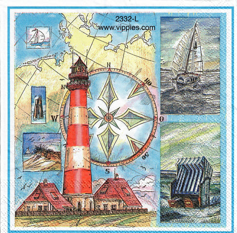 NS-2332-L Compass Boat Lighthouse Napkin for Decoupage
