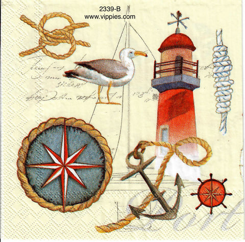 NS-2339-B Knots Seagull Compass Beverage Napkin for Decoupage