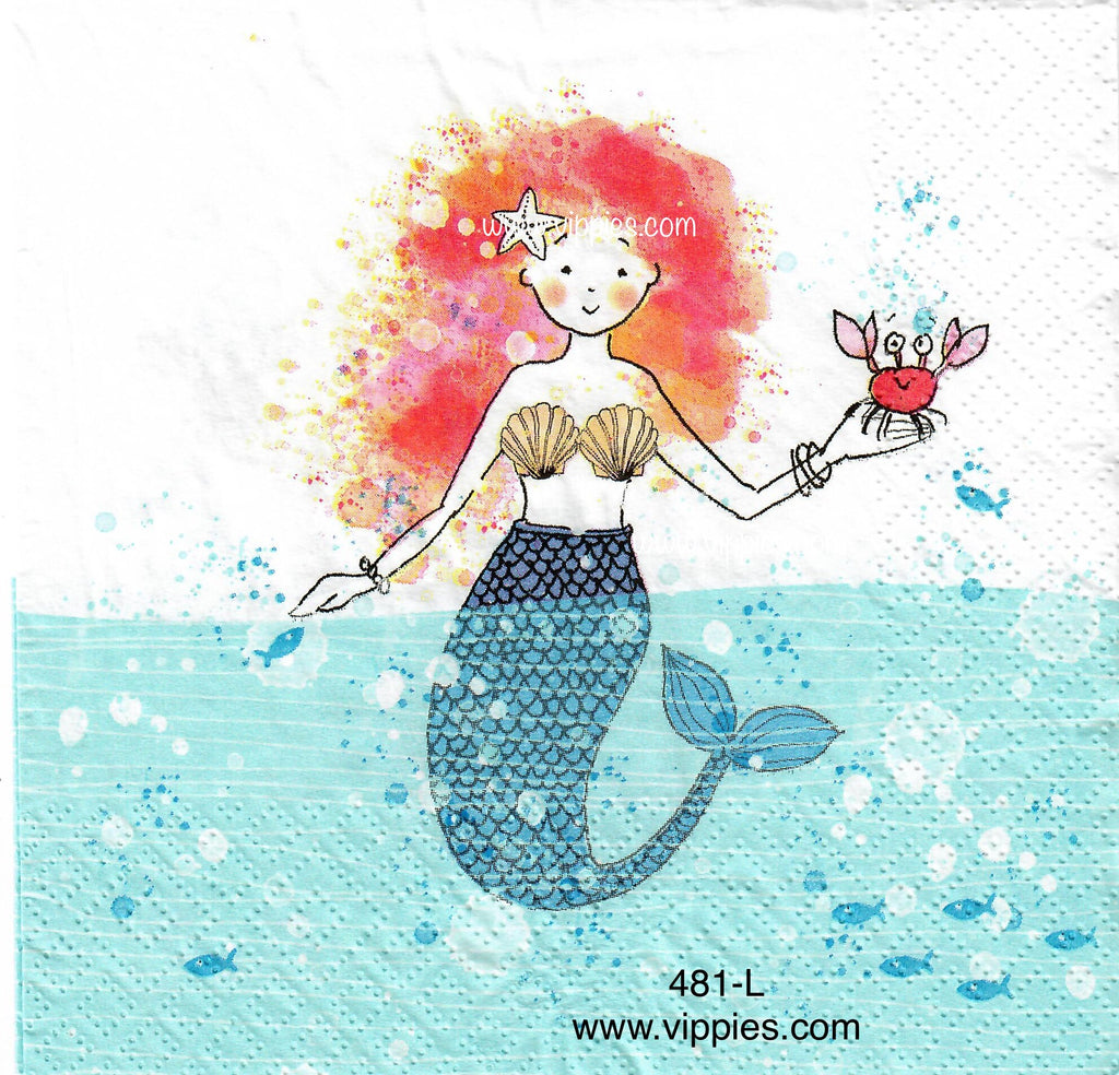NS-481-Red Hair Mermaid Napkin for Decoupage