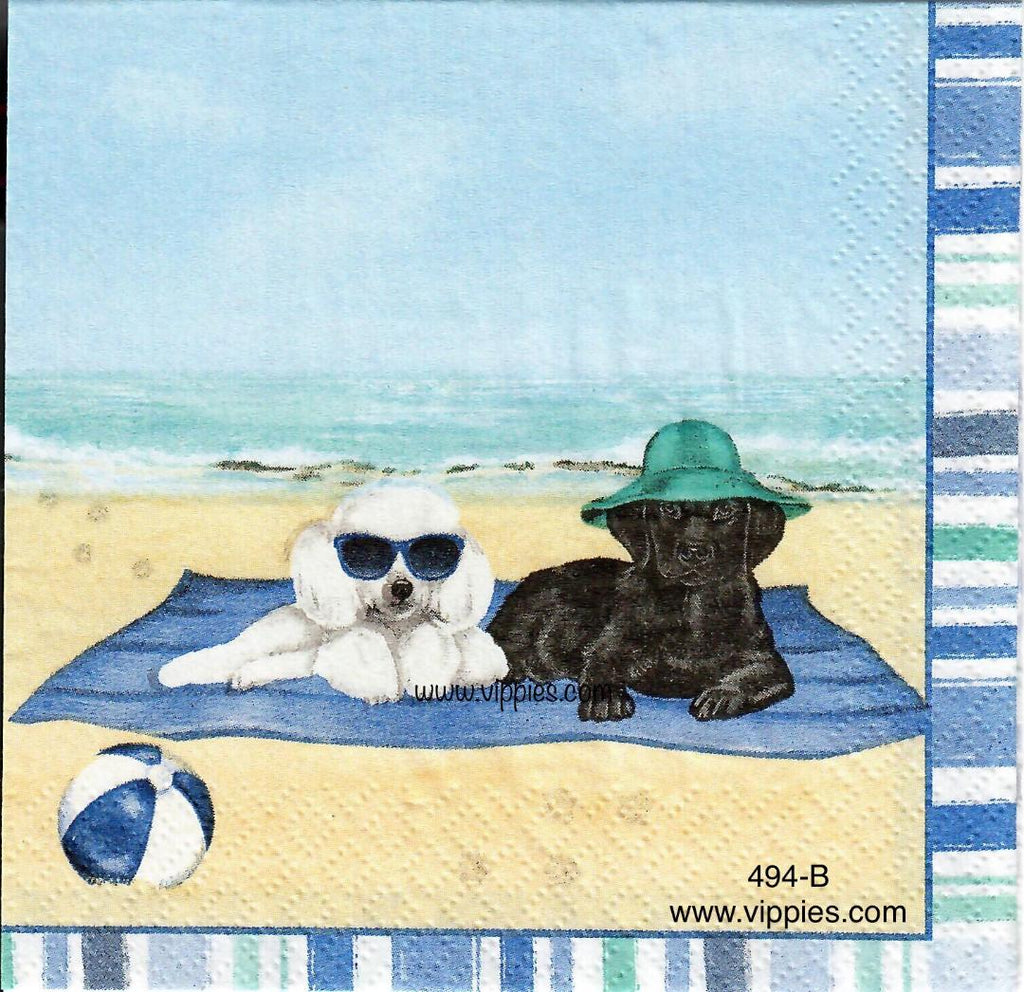 NS-494 Two Dogs on Beach Napkin for Decoupage
