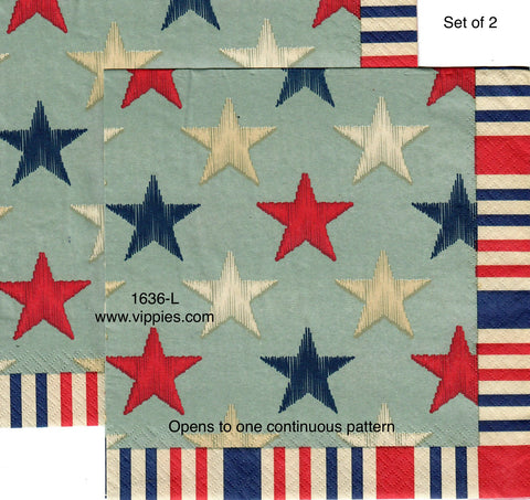 PAT-1636-L-S Set of 2 Embroidered Stars Napkin for Decoupage