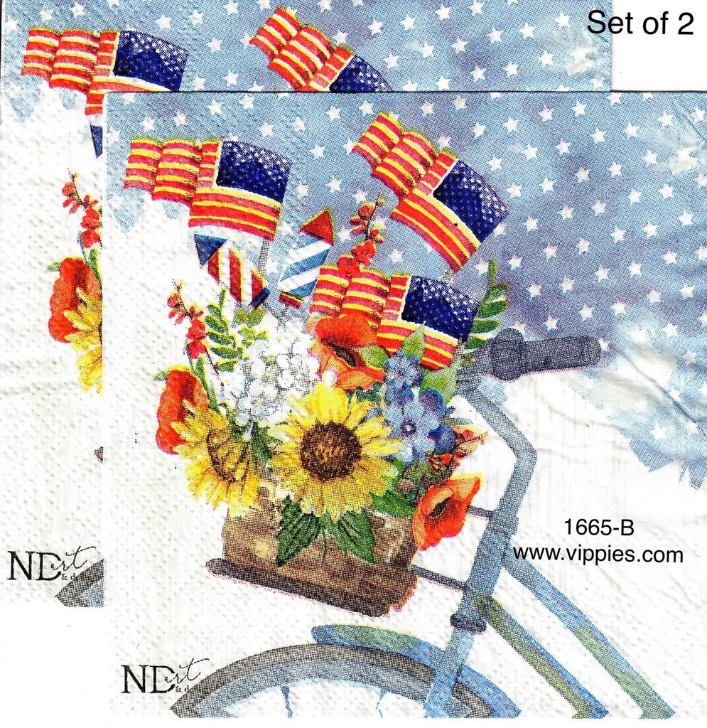 PAT-1665-B-S-Set of 2 Bike Flowers Basket Napkins for Decoupage