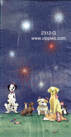PAT-2312-G Dogs Fireworksr Guest Napkin for Decoupage