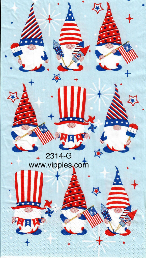 PAT-2314-G Gnomes Red White & Blue Guest Napkin for Decoupage