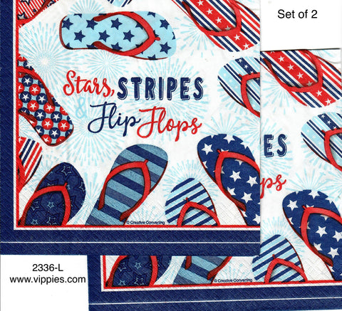 PAT-2336-L-S Set of 2 Stars Stripes Flip Flops Napkin for Decoupage