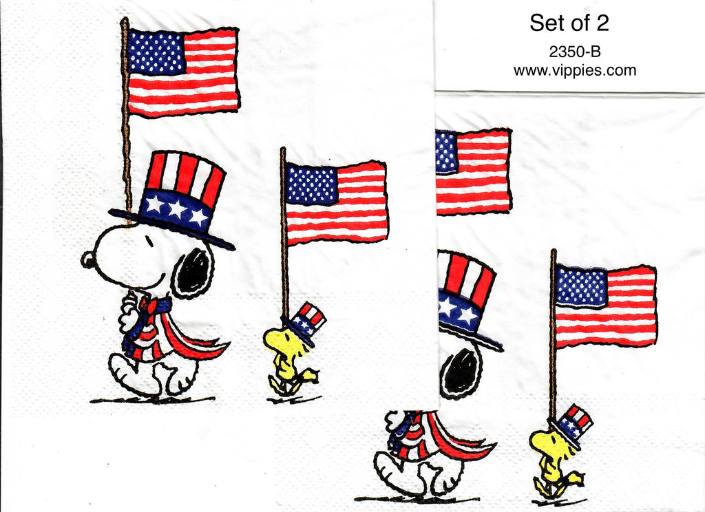 PAT-2350-B-S Set of 2 Snoopy Woodstock Flags Napkins for Decoupage