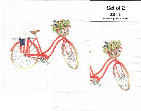 PAT-2354-B-S Set of 2 USA Bike Basket Flag Napkins for Decoupage