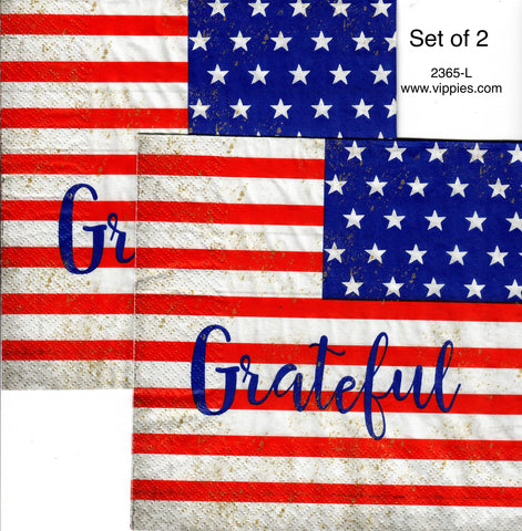 PAT-2365-L-S Set of 2 Grateful Flag Luncheon Napkins for Decoupage