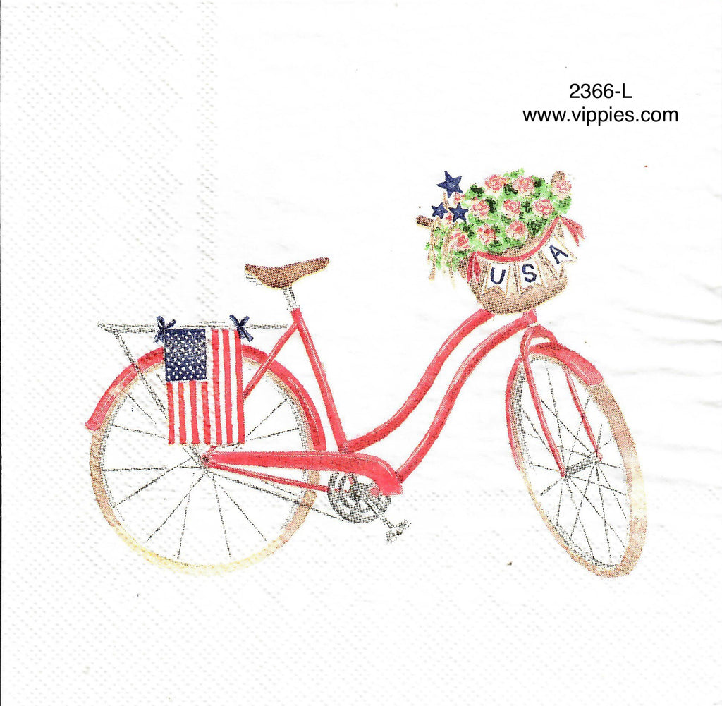 PAT-2366-L Bike Basket Flag Luncheon Napkin for Decoupage