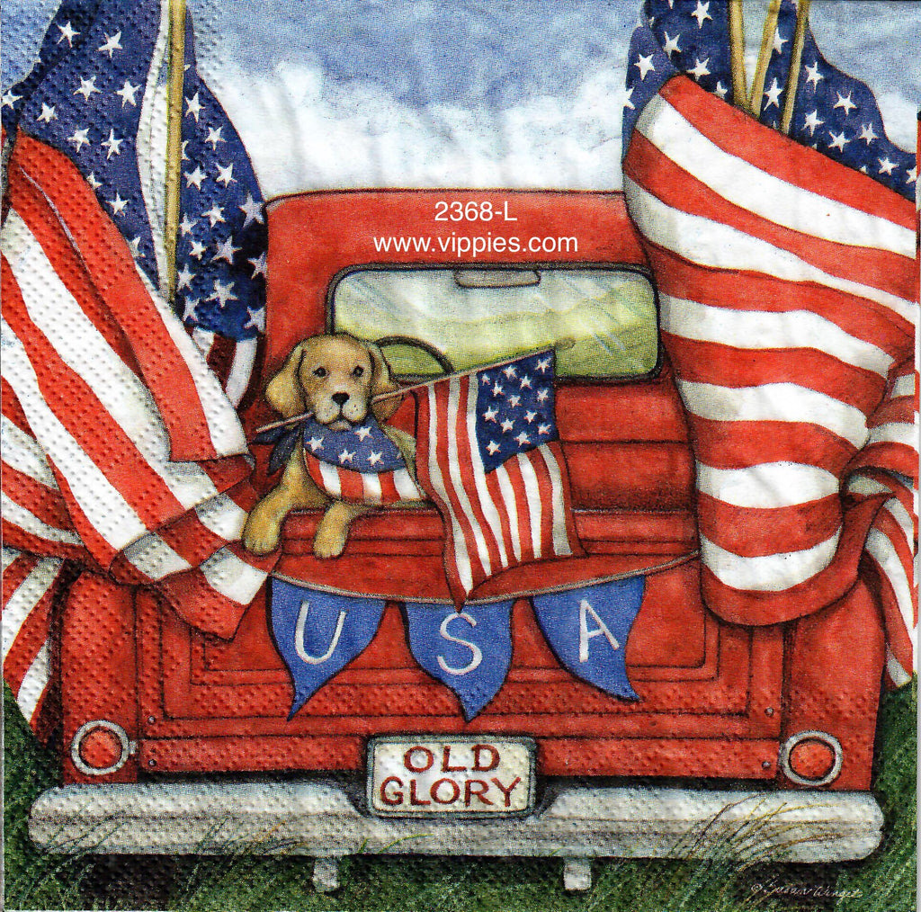 PAT-2368-L Back of Pickup Lab Flags Luncheon Napkin for Decoupage