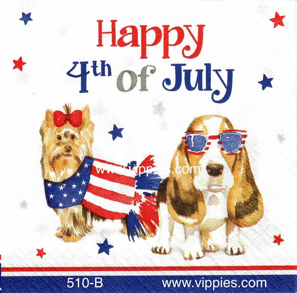 PAT-510 Patriotic Dogs 4th of July Napkin for Decoupage