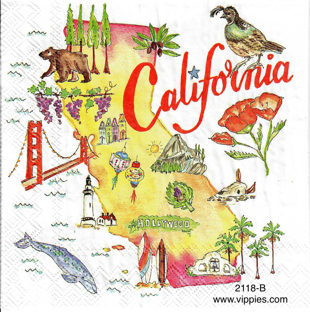 ST-2118-B State of California Napkin for Decoupage