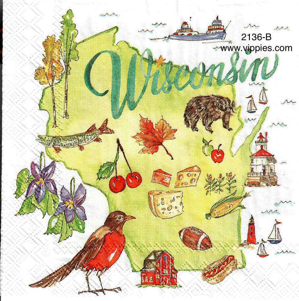 ST-2136-B State of Wisconsin Napkin for Decoupage