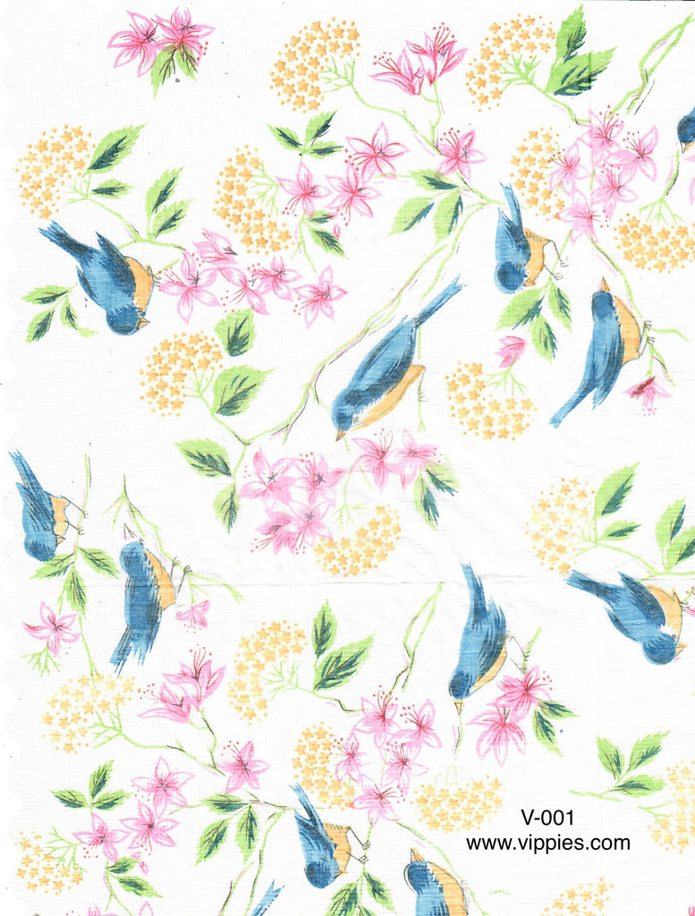 VNT-001-V Blue Bird Pink/Yellow Flowers Vintage Napkin