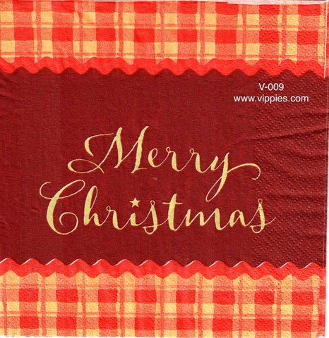 VNT-009-V Merry Christmas Rick-Rack Plaid Vintage Napkin